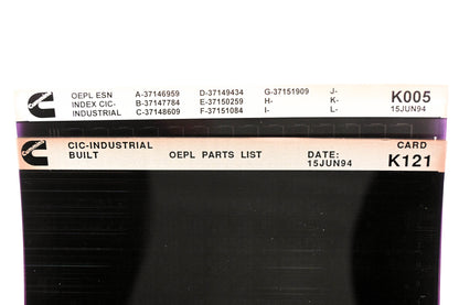 Cummins K005, K121 1994 CIC Industrial OEPL Parts List & ESN Index Lot of 2 Microfiche NOS