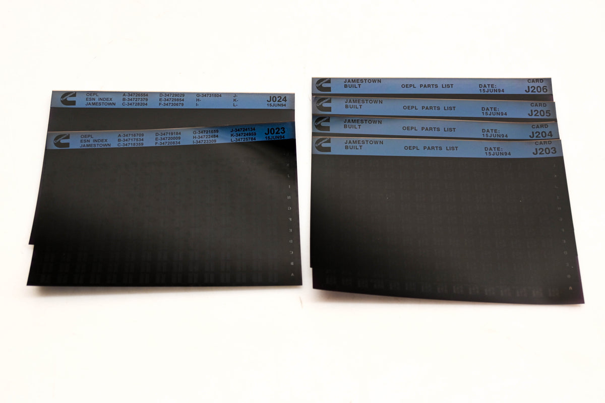 Cummins J023, J203, J206 1994 Jamestown OEPL Parts List & ESN Index Lot Of 6 Microfiche NOS