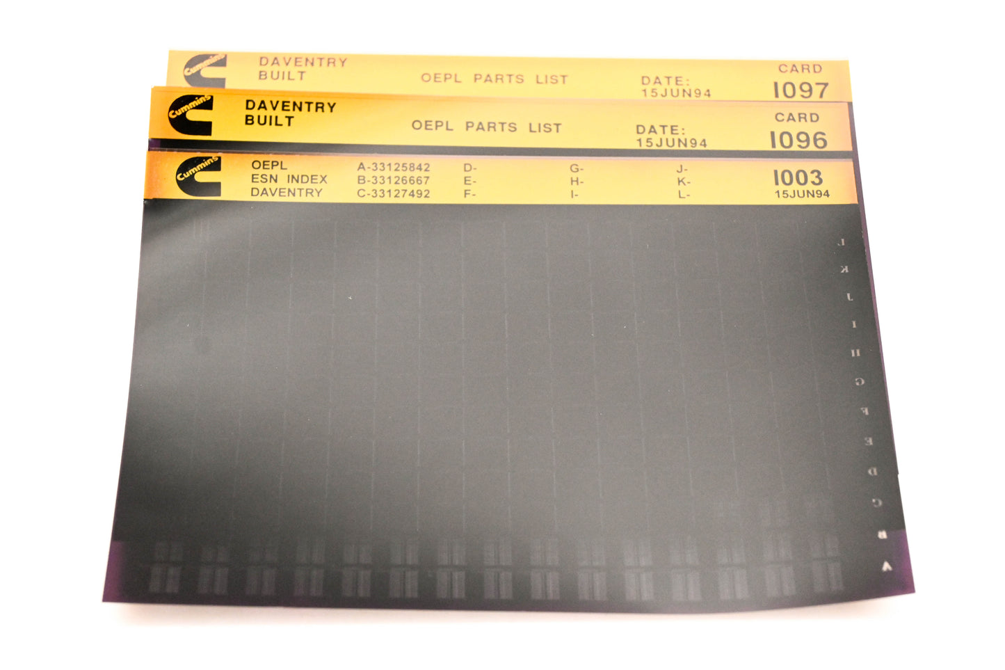 Cummins I096, I097, I003 1994 Daventry OEPL Parts List & ESN Index Lot Of 3 Microfiche NOS