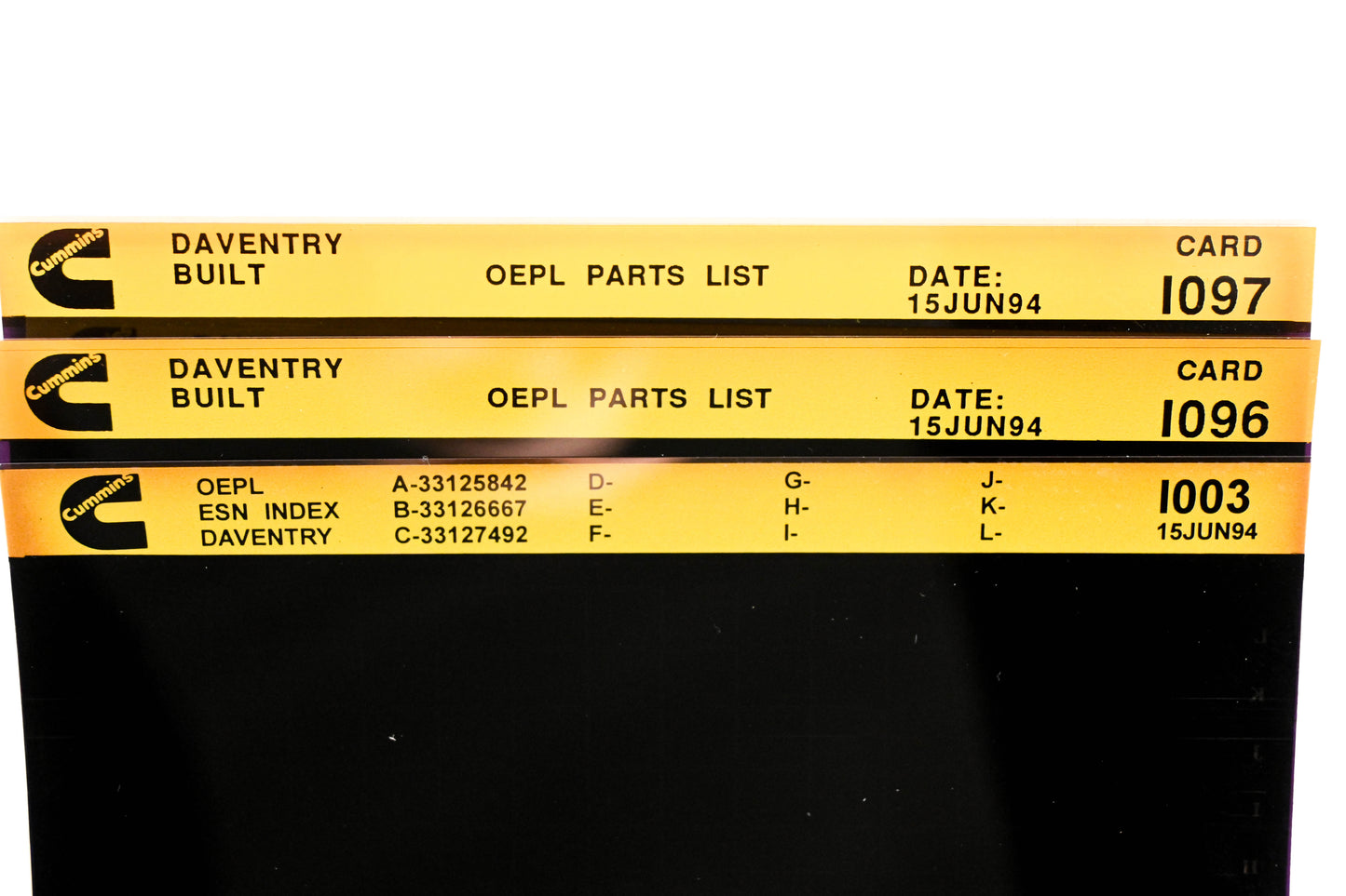 Cummins I096, I097, I003 1994 Daventry OEPL Parts List & ESN Index Lot Of 3 Microfiche NOS
