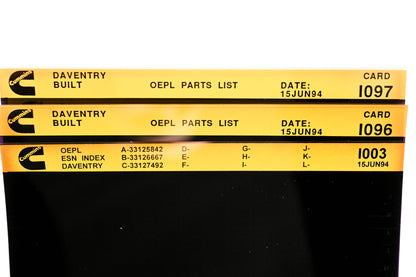 Cummins I096, I097, I003 1994 Daventry OEPL Parts List & ESN Index Lot Of 3 Microfiche NOS