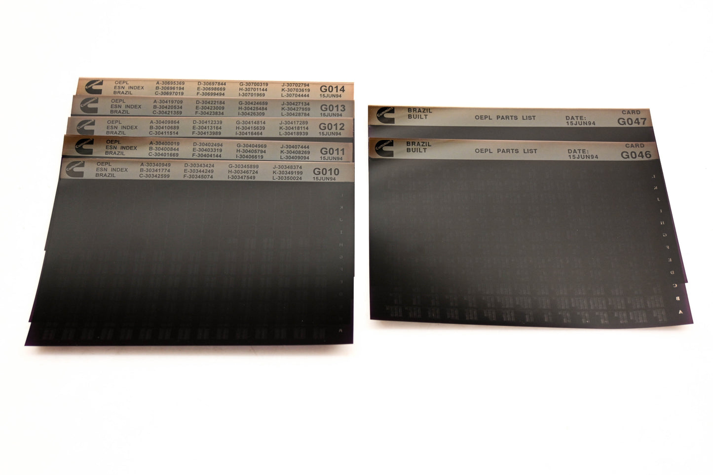 Cummins G010, G013, G047 1994 Brazil OEPL Parts List & ESN Index Lot Of 7 Microfiche NOS