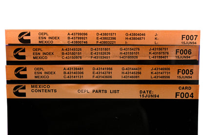 Cummins F004, F006, F007 1994 Mexico OEPL Parts List & ESN index Lot Of 4 Microfiche NOS