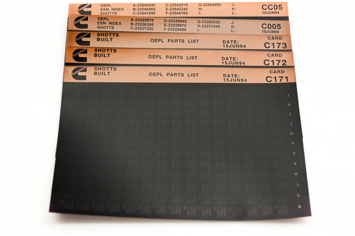 Cummins CC05, C005, C173 1994 Shotts OEPL Parts List & ESN Index Lot Of 5 Microfiche NOS