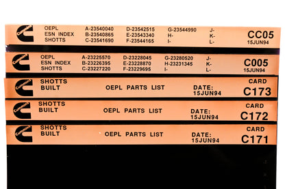 Cummins CC05, C005, C173 1994 Shotts OEPL Parts List & ESN Index Lot Of 5 Microfiche NOS