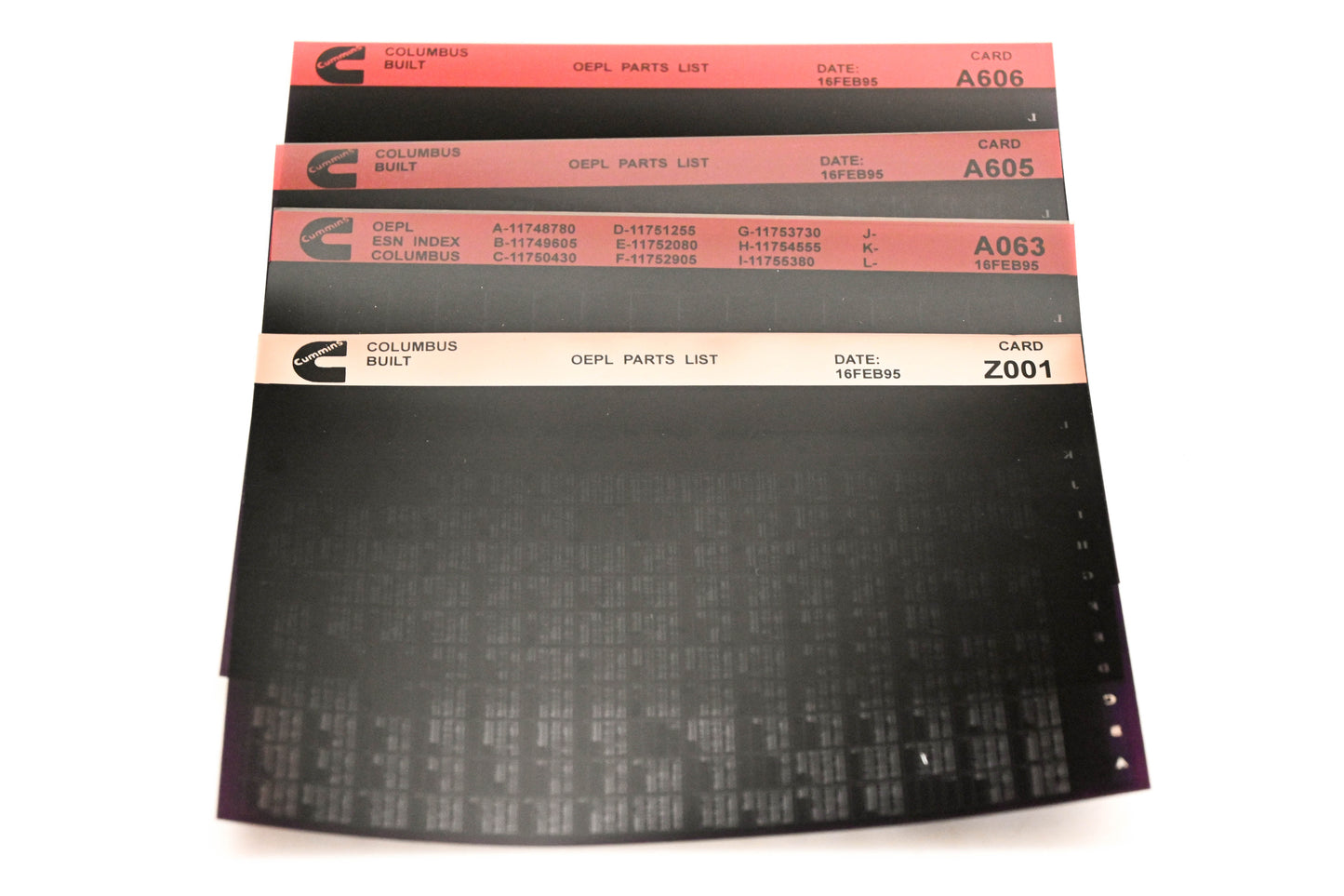Cummins A063, A606, Z001 1995 Columbus OEPL Pars List & ESN Index Lot Of 4 Microfiche NOS