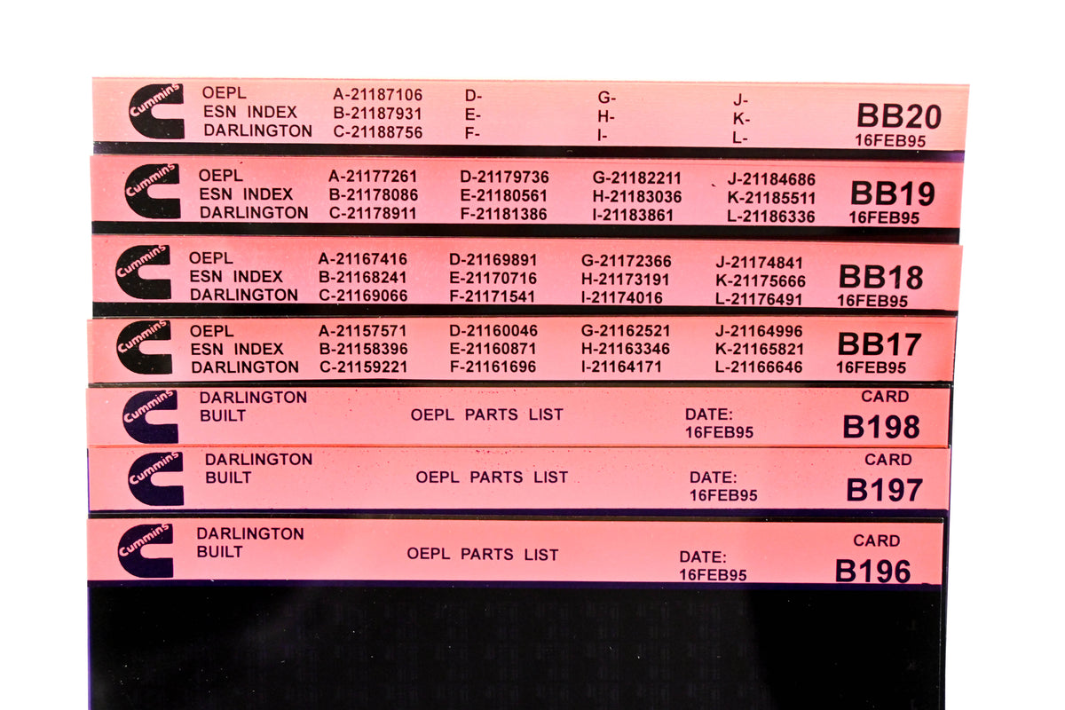 Cummins BB17, B196, B198 1995 OEPL Parts List & ESN Index Lot Of 7 Microfiche NOS