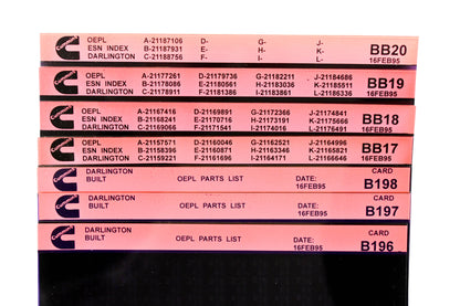 Cummins BB17, B196, B198 1995 OEPL Parts List & ESN Index Lot Of 7 Microfiche NOS