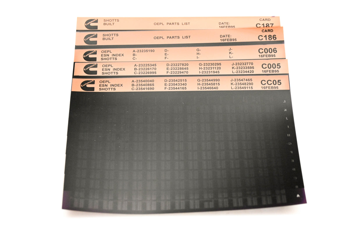 Cummins CC05, C005, C186 1995 Shotts OEPL Parts List & ESN Index Lot Of 5 Microfiches NOS