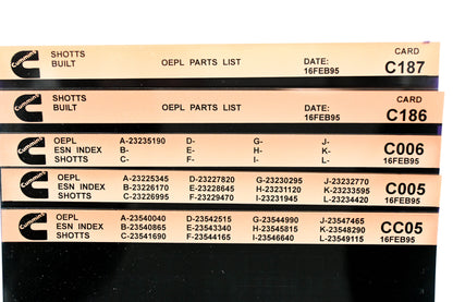 Cummins CC05, C005, C186 1995 Shotts OEPL Parts List & ESN Index Lot Of 5 Microfiches NOS