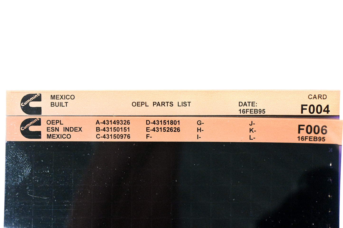 Cummins F004, F006 1995 Mexico OEPL Parts File & ESN Index Lot of 2 Microfiche NOS