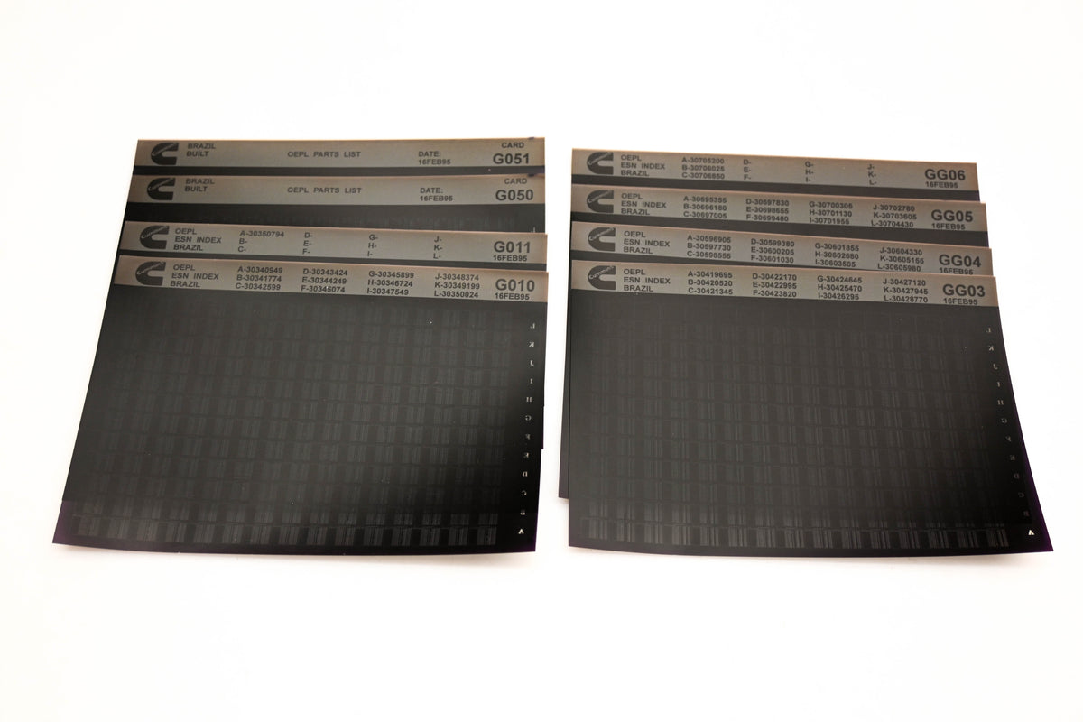 Cummins G010, GG03, G051 1995 Brazil OEPL Parts List & ESN Index Lot of 8 Microfiche NOS