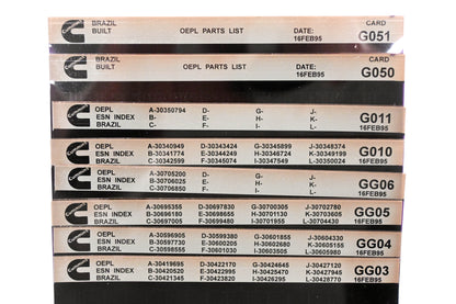Cummins G010, GG03, G051 1995 Brazil OEPL Parts List & ESN Index Lot of 8 Microfiche NOS