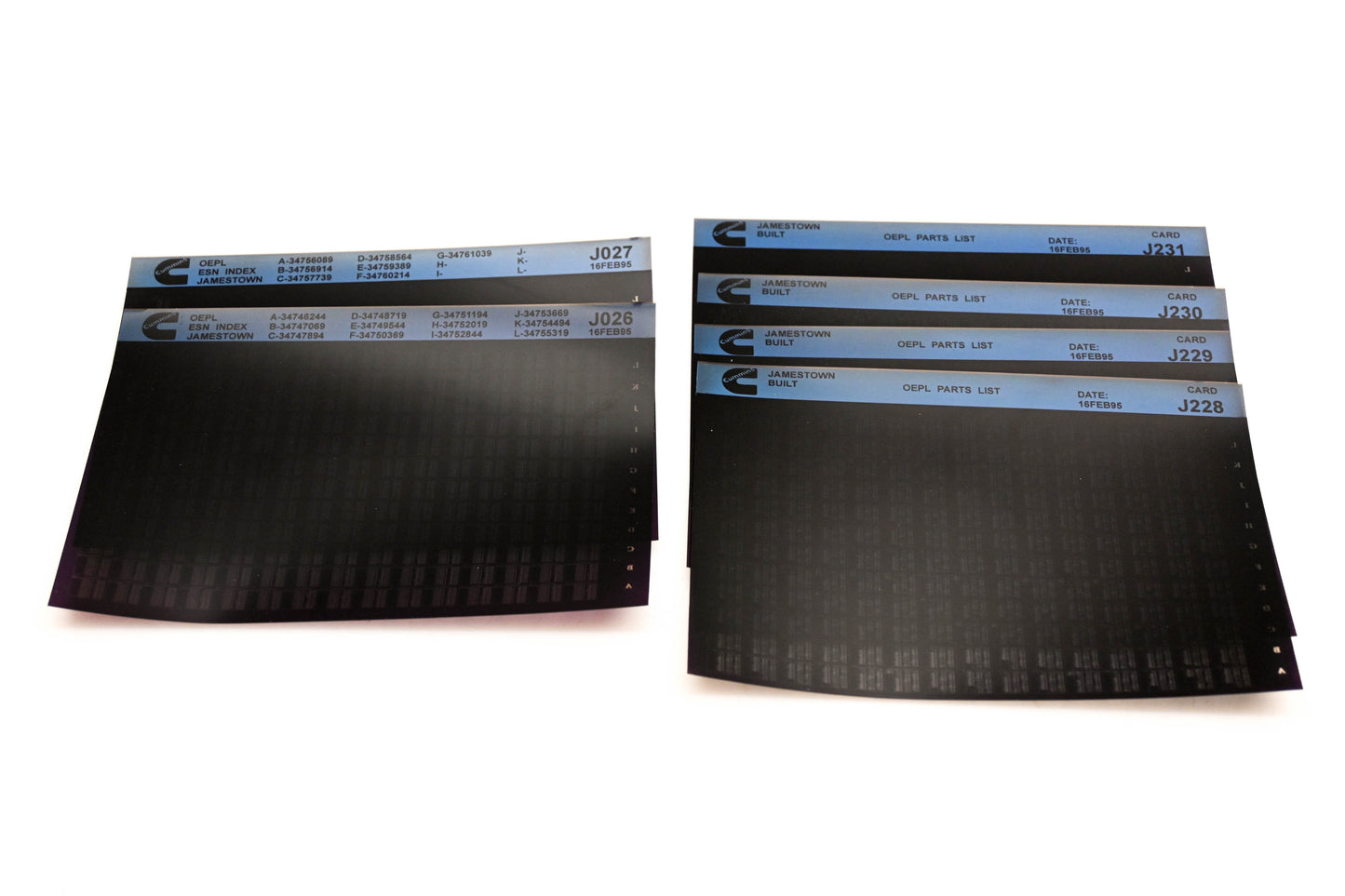 Cummins J026, J228, J231 1995 Jamestown OEPl Parts List & Esn Index Lot Of 6 Microfiche NOS