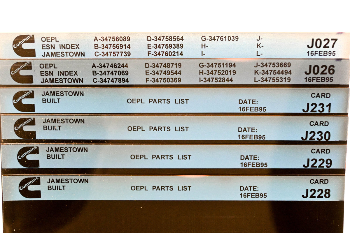 Cummins J026, J228, J231 1995 Jamestown OEPl Parts List & Esn Index Lot Of 6 Microfiche NOS
