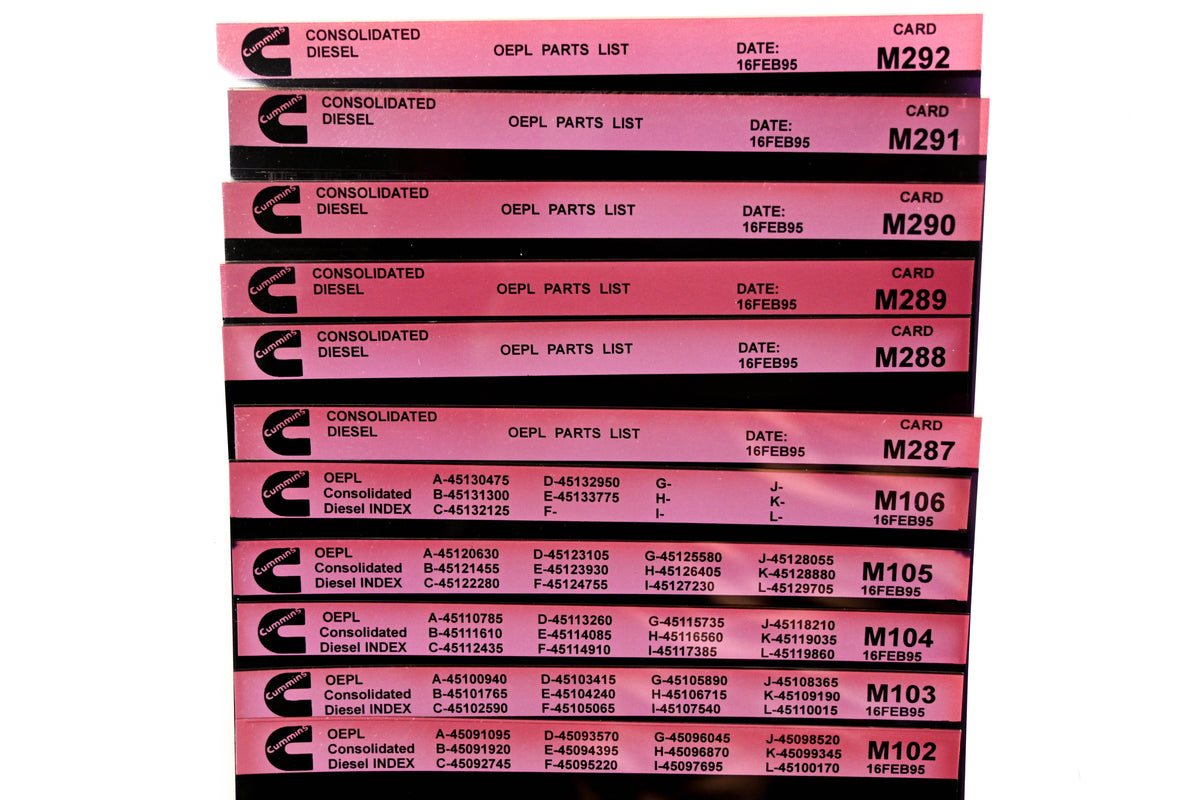 Cummins M102, M287, M292 1995 Consolidated Diesel OEPL Parts List & ESN Index Lot Of 11 Microfiche NOS