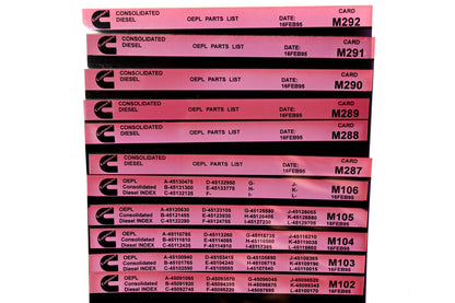 Cummins M102, M287, M292 1995 Consolidated Diesel OEPL Parts List & ESN Index Lot Of 11 Microfiche NOS