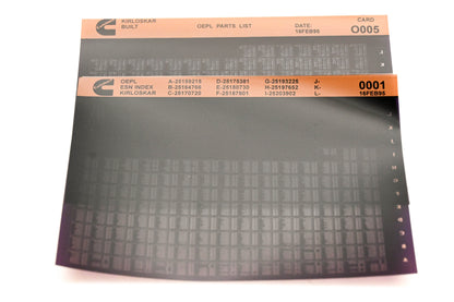 Cummins O005, 0001 1995 Kirloskar OEPL Parts List & ESN Index Lot of 2 Microfiche NOS