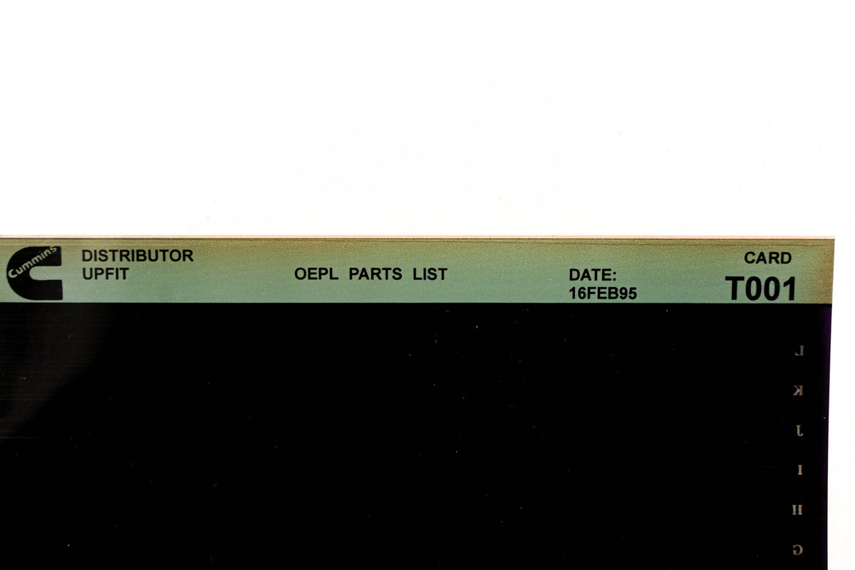 Cummins T001 1995 Distributor Upfit OEPL Parts List Microfiche NOS