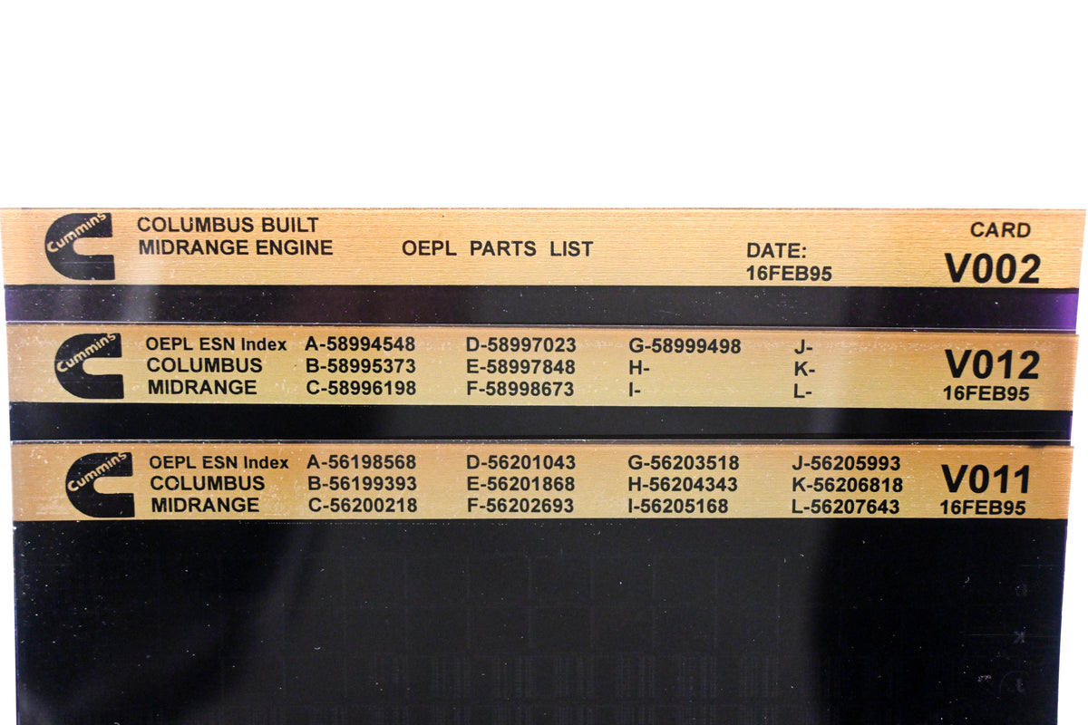 Cummins V002, V011, V012 1995 Columbus Midrange OEPL Parts List & ESN Index Lot Of 3 Microfiche NOS