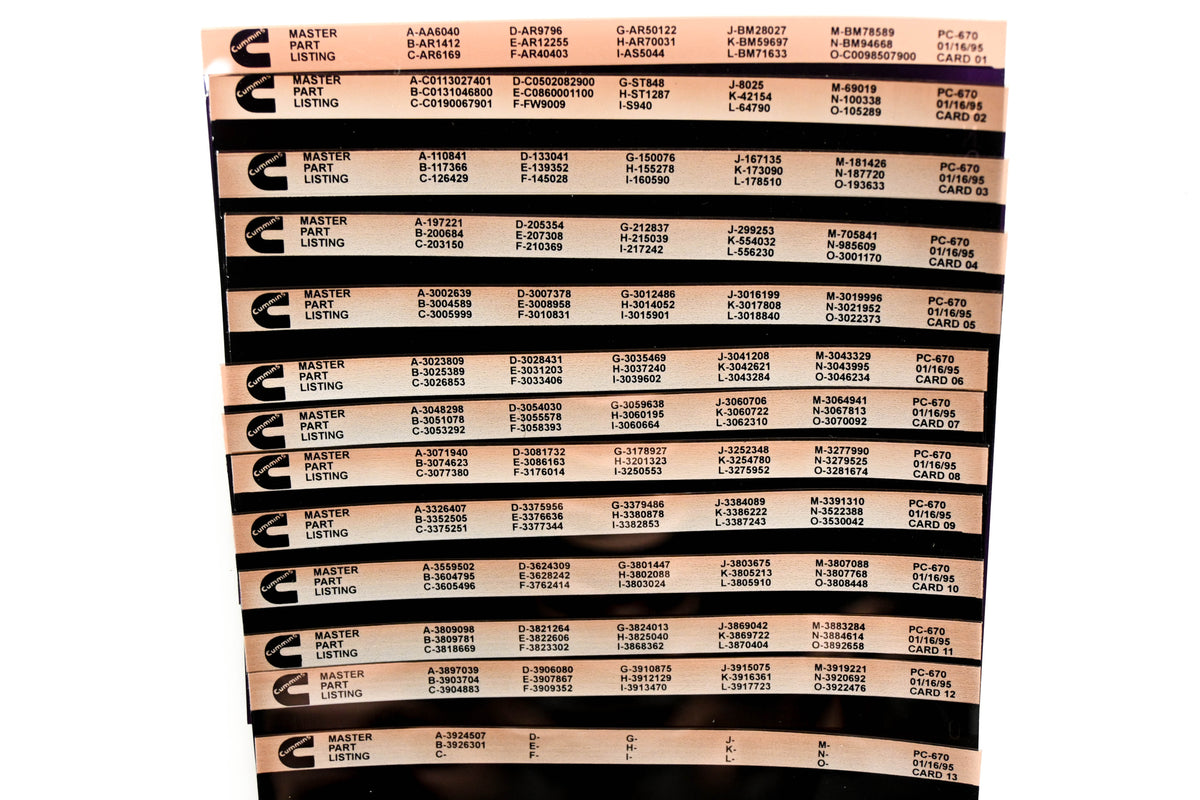 Cummins XY019-95 1995 PC-670 Master Parts Listing Lot Of 13 Microfiches NOS