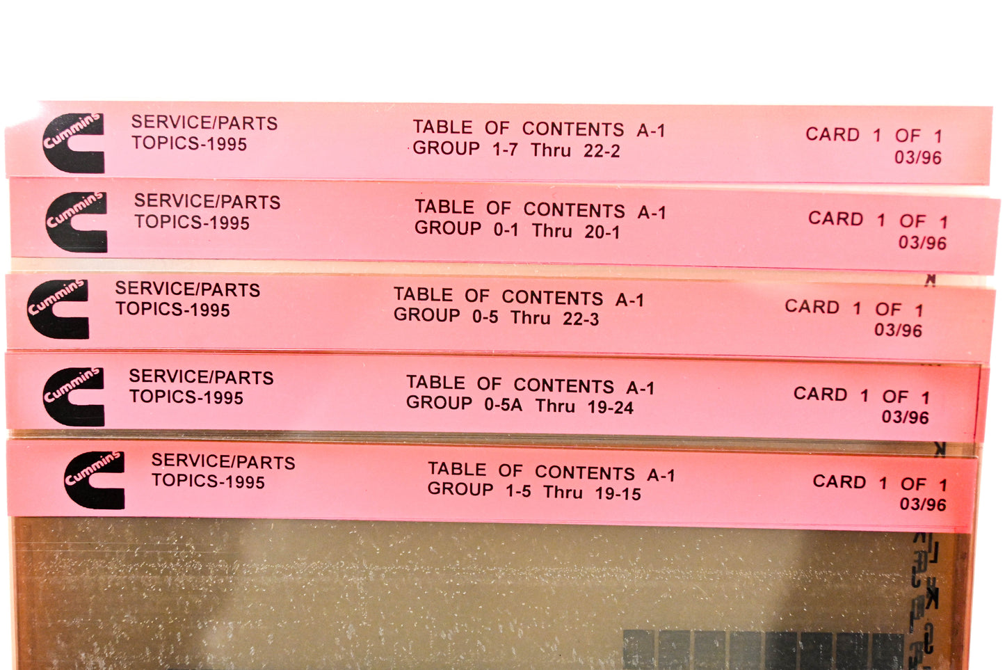 Cummins XY019-96 1995 Service/Parts Topics Lot Of 5 Microfiche NOS