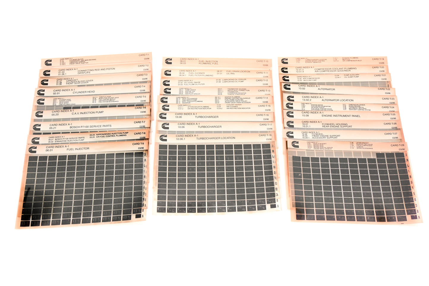 Cummins XY019-97 1996 Index A-1 Card T-1 Thru T- Lot 28 Microfiches NOS