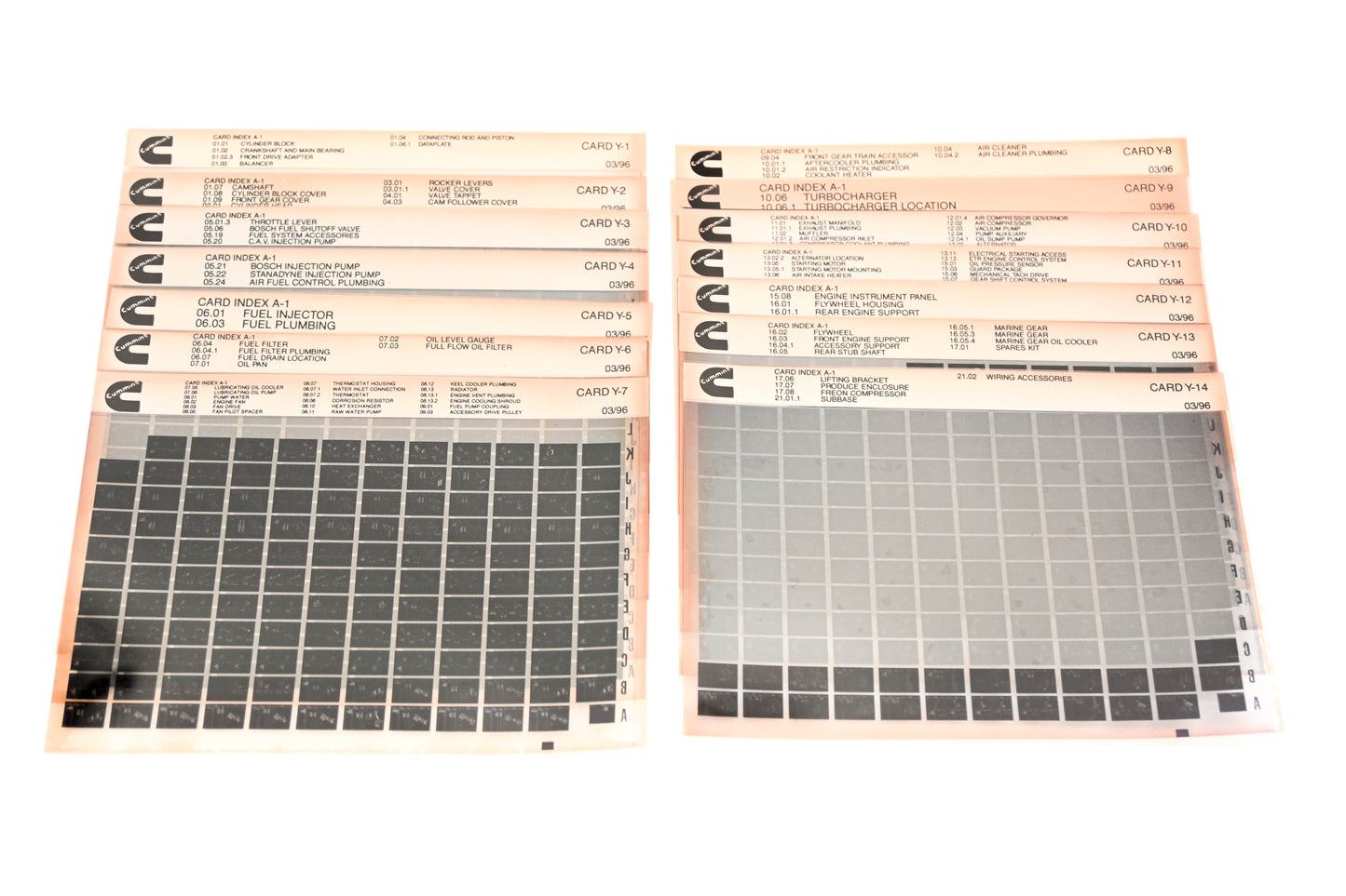 Cummins XY019-99 1996 Index A-1 Card Y-1 Thru Y-14 Microfiches NOS