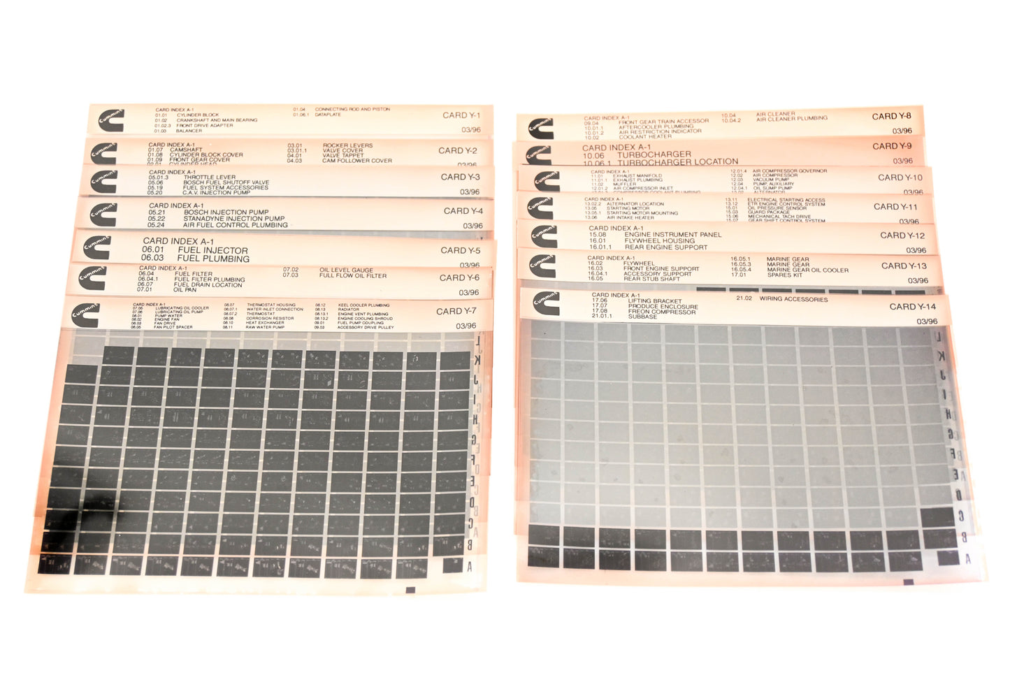 Cummins XY019-99 1996 Index A-1 Card Y-1 Thru Y-14 Microfiches NOS