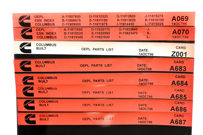 Cummins A069, A683, Z001 1996 Columbus OEPL Parts List & ESN Index Lot Of 8 Microfiche NOS