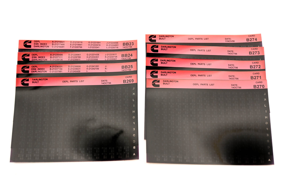 Cummins BB23, B269, B274 1996 Darlington OEPL Parts List & ESN Index Lot Of 9 Microfiche NOS