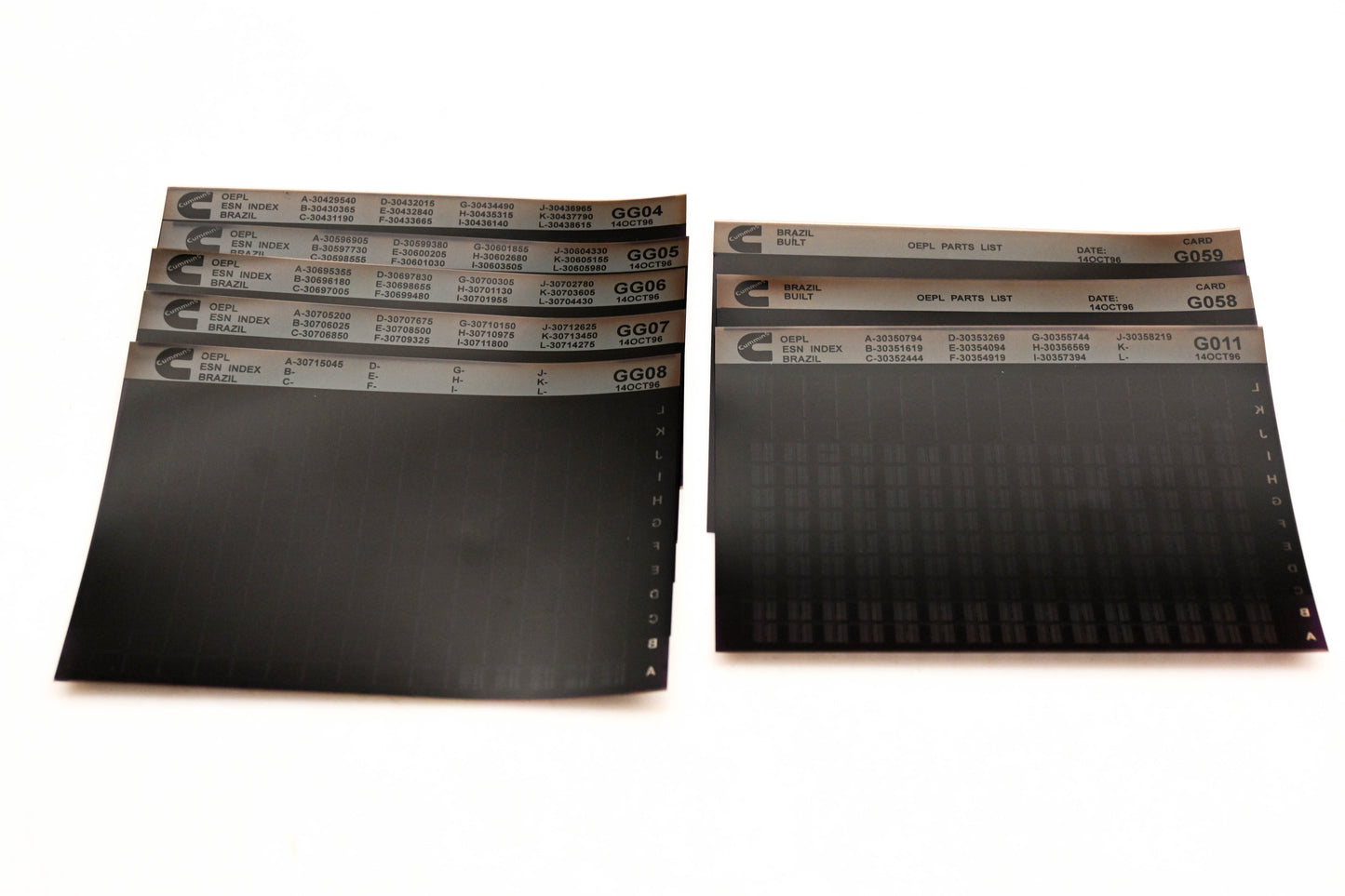 Cummins G011, GG04, G059 1996 Brazil OEPL Parts List & ESN Index Lot Of 8 Microfiche NOS