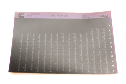 Cummins H033 1996 Charleston OEPL Parts List Microfiche NOS