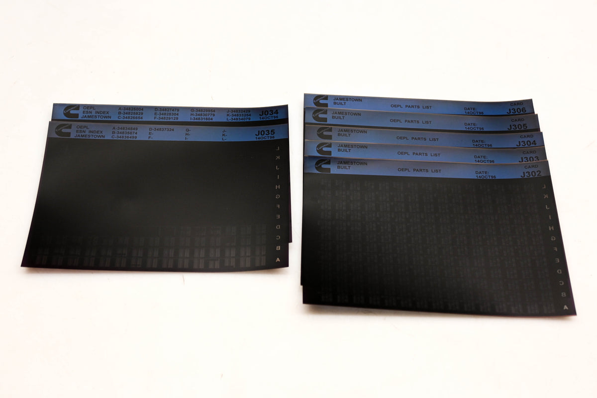 Cummins J034, J302, J306 1996 Jamestown OEPL Parts List & ESN Index Lot Of 7 Microfiche NOS