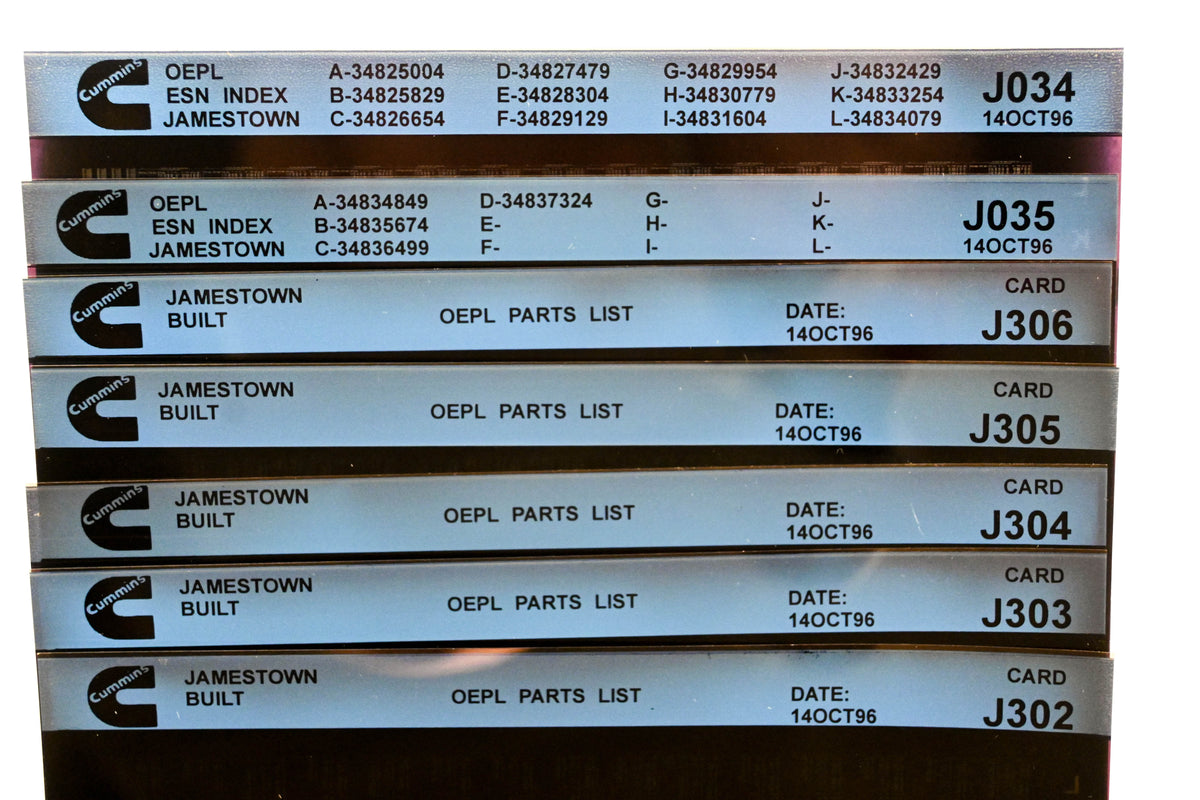 Cummins J034, J302, J306 1996 Jamestown OEPL Parts List & ESN Index Lot Of 7 Microfiche NOS