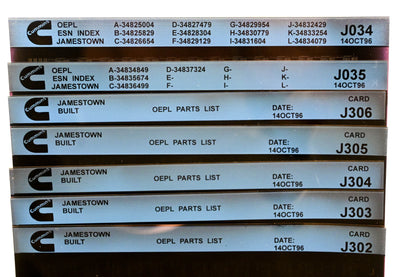 Cummins J034, J302, J306 1996 Jamestown OEPL Parts List & ESN Index Lot Of 7 Microfiche NOS