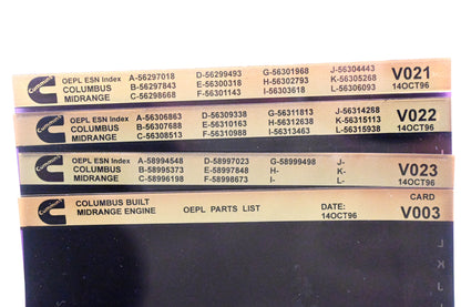 Cummins V003, V021, V023 1996 Columbus Midrange OEPL Parts List & ESN Index Lot Of 4 Microfiche NOS