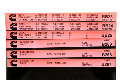 Cummins BB23, B267, B269 1996 Darlington OEPL Parts List & ES Index Lot Of 6 Microfiche NOS