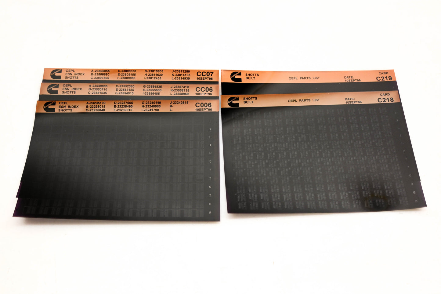 Cummins C006, CC06, C218 1996 Shotts OEPL Parts List & ESN Index Lot Of 5 Microfiche NOS