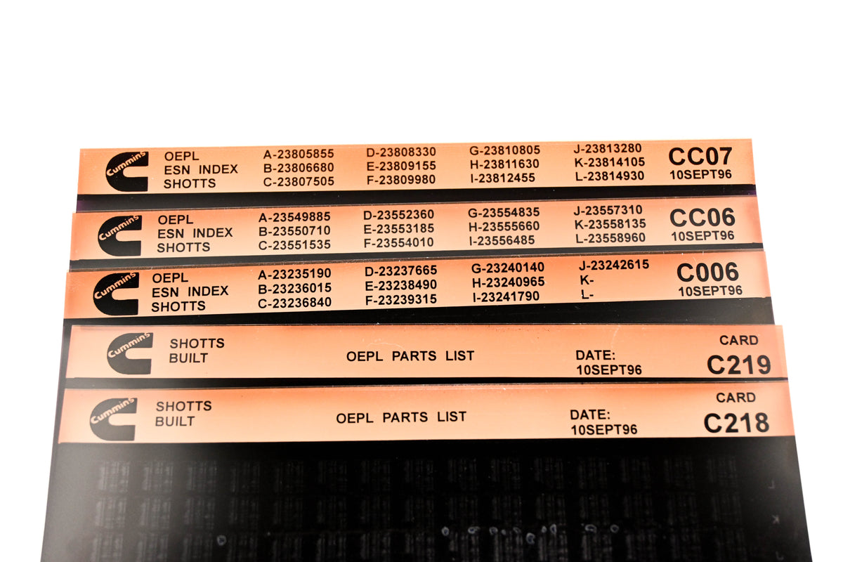 Cummins C006, CC06, C218 1996 Shotts OEPL Parts List & ESN Index Lot Of 5 Microfiche NOS