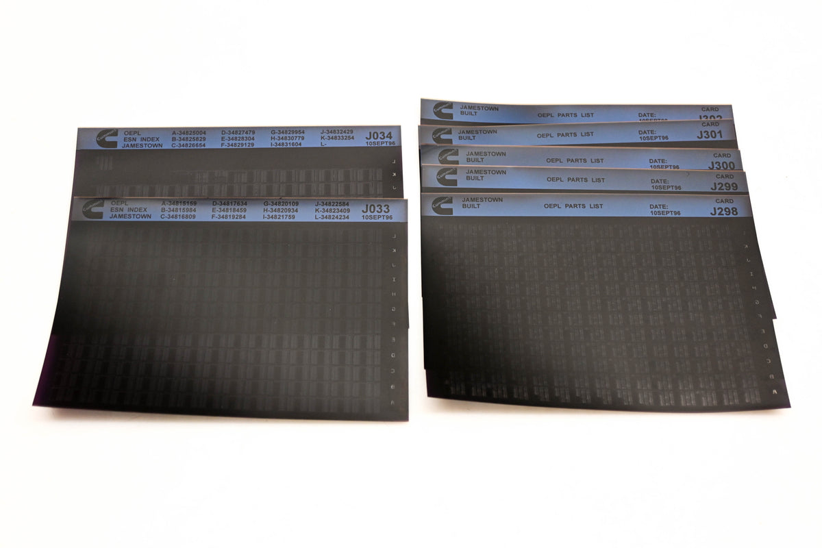 Cummins J033, J298, J302 1996 Jamestown OEPL Parts List & ESN Index Lot Of 7 Microfiche NOS
