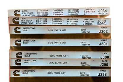 Cummins J033, J298, J302 1996 Jamestown OEPL Parts List & ESN Index Lot Of 7 Microfiche NOS