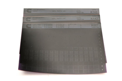 Cummins K007, K142, K143 1996 CIC Industrial OEPL Parts List & ESN Index Lot Of 3 Microfiche NOS