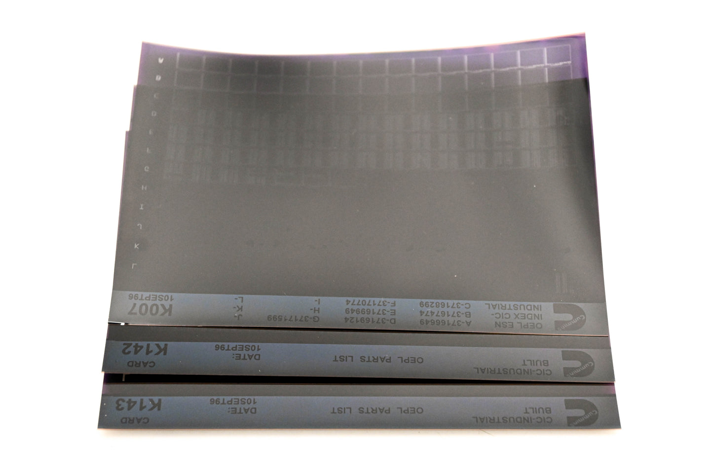 Cummins K007, K142, K143 1996 CIC Industrial OEPL Parts List & ESN Index Lot Of 3 Microfiche NOS