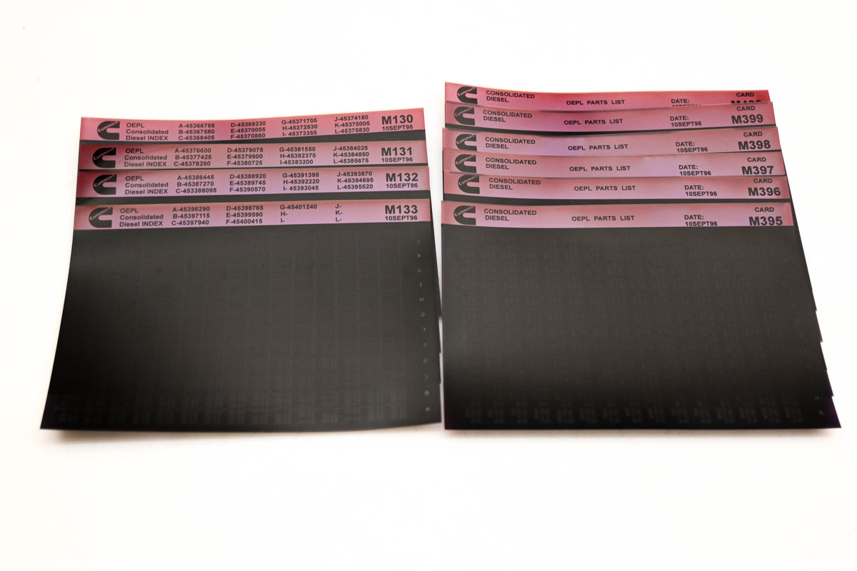 Cummins M130, M395, M400 1996 Consolidated Diesel OEPL Parts List & ESN Index Lot Of 10 Microfiche NOS