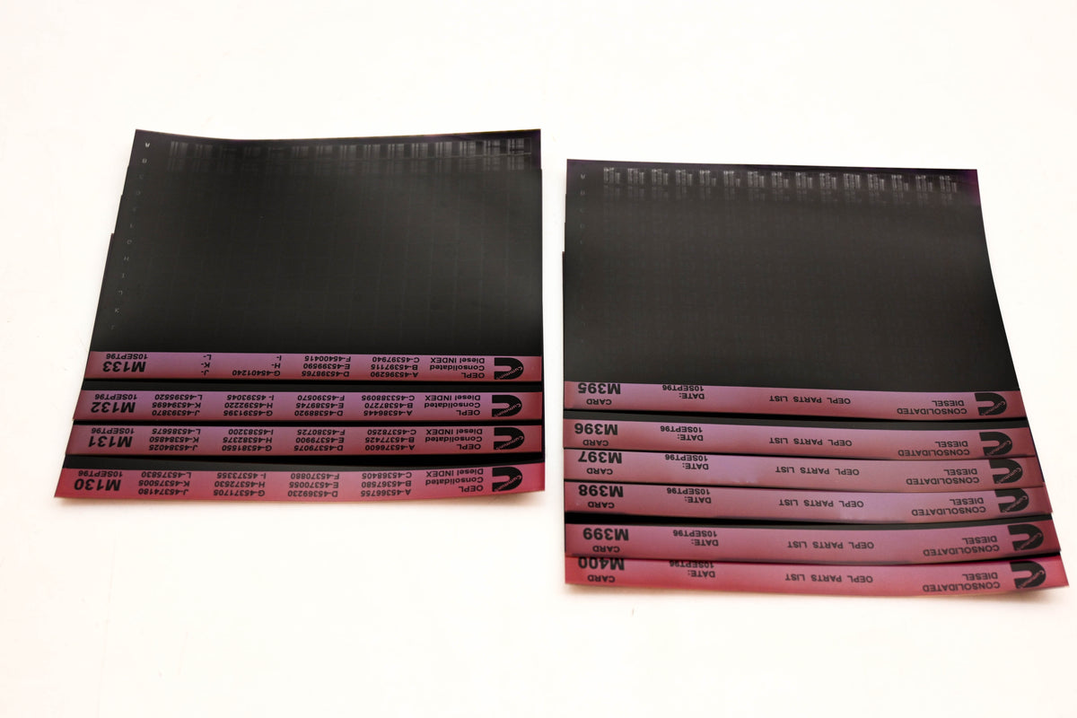 Cummins M130, M395, M400 1996 Consolidated Diesel OEPL Parts List & ESN Index Lot Of 10 Microfiche NOS