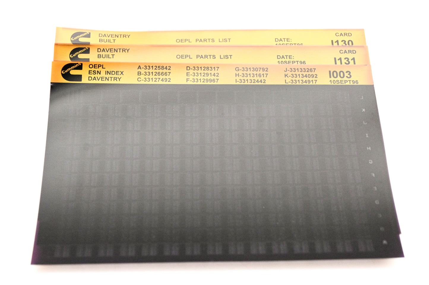 Cummins I003, I130, I131 1996 Daventry OEPL Parts List & ESN Index Lot Of 3 Microfiche NOS