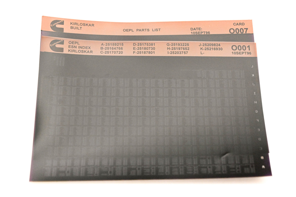 Cummins O001, O007 1996 Kirloskar OEPL Parts List & ESN Index Lot of 2 Microfiche NOS