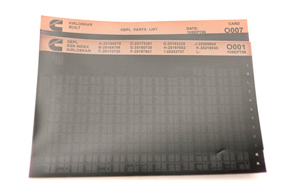 Cummins O001, O007 1996 Kirloskar OEPL Parts List & ESN Index Lot of 2 Microfiche NOS