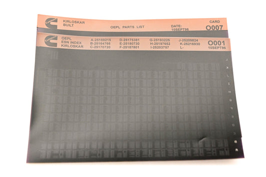 Cummins O001, O007 1996 Kirloskar OEPL Parts List & ESN Index Lot of 2 Microfiche NOS
